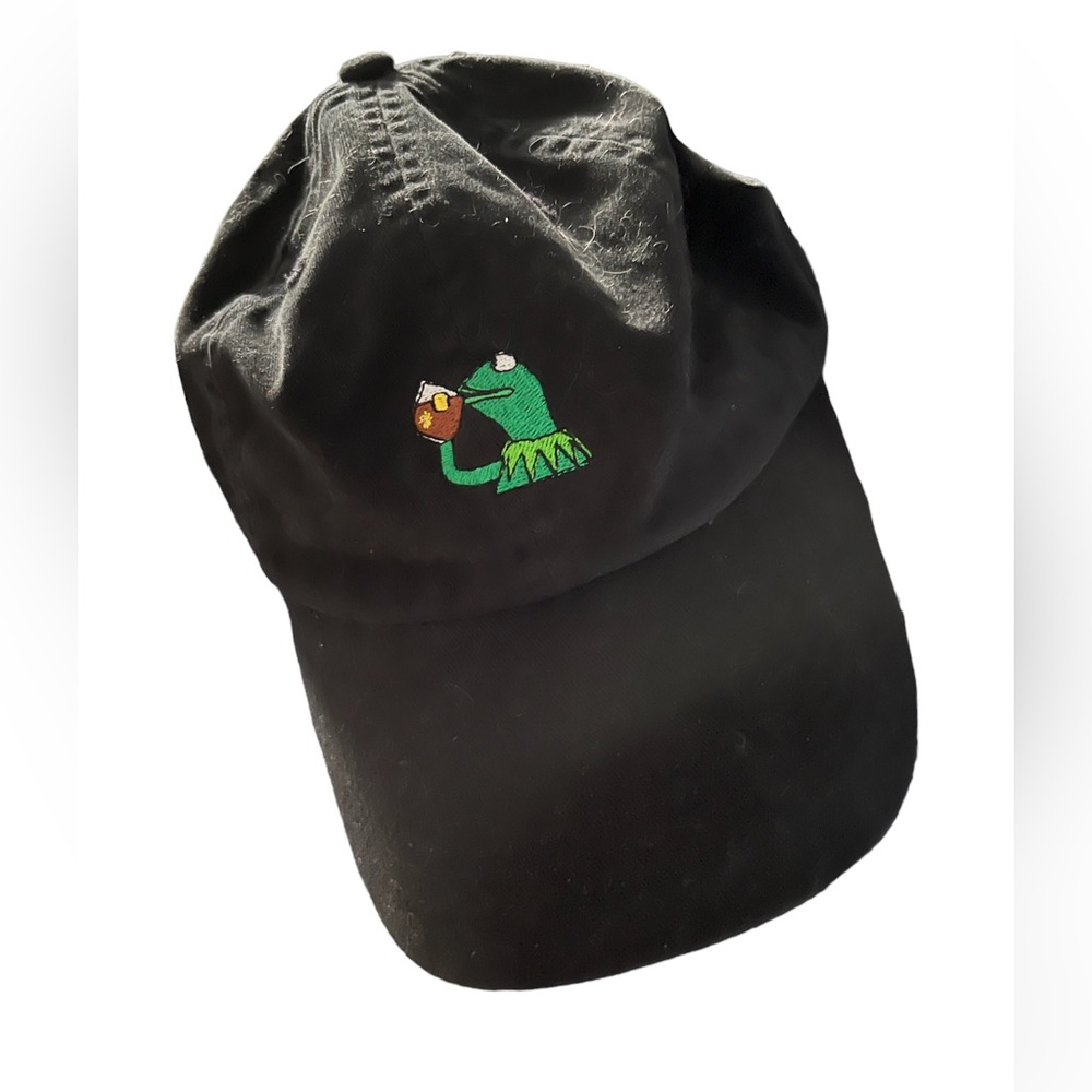 Kermit the Frog (embroidered) One Sz Fits Most Black Cotton Cap, Adjustable